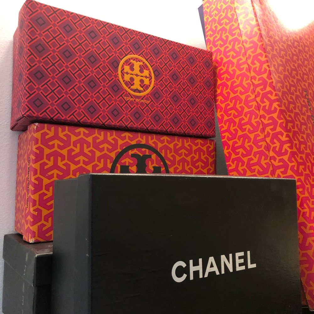 DESIGNER SHOE BOXES/DUST-RUFFLES chk my OFFER UP COUTUREHOARDERS for even more